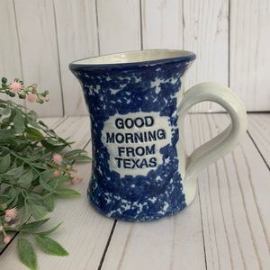 Good morning from Texas blue and white coffee mug
